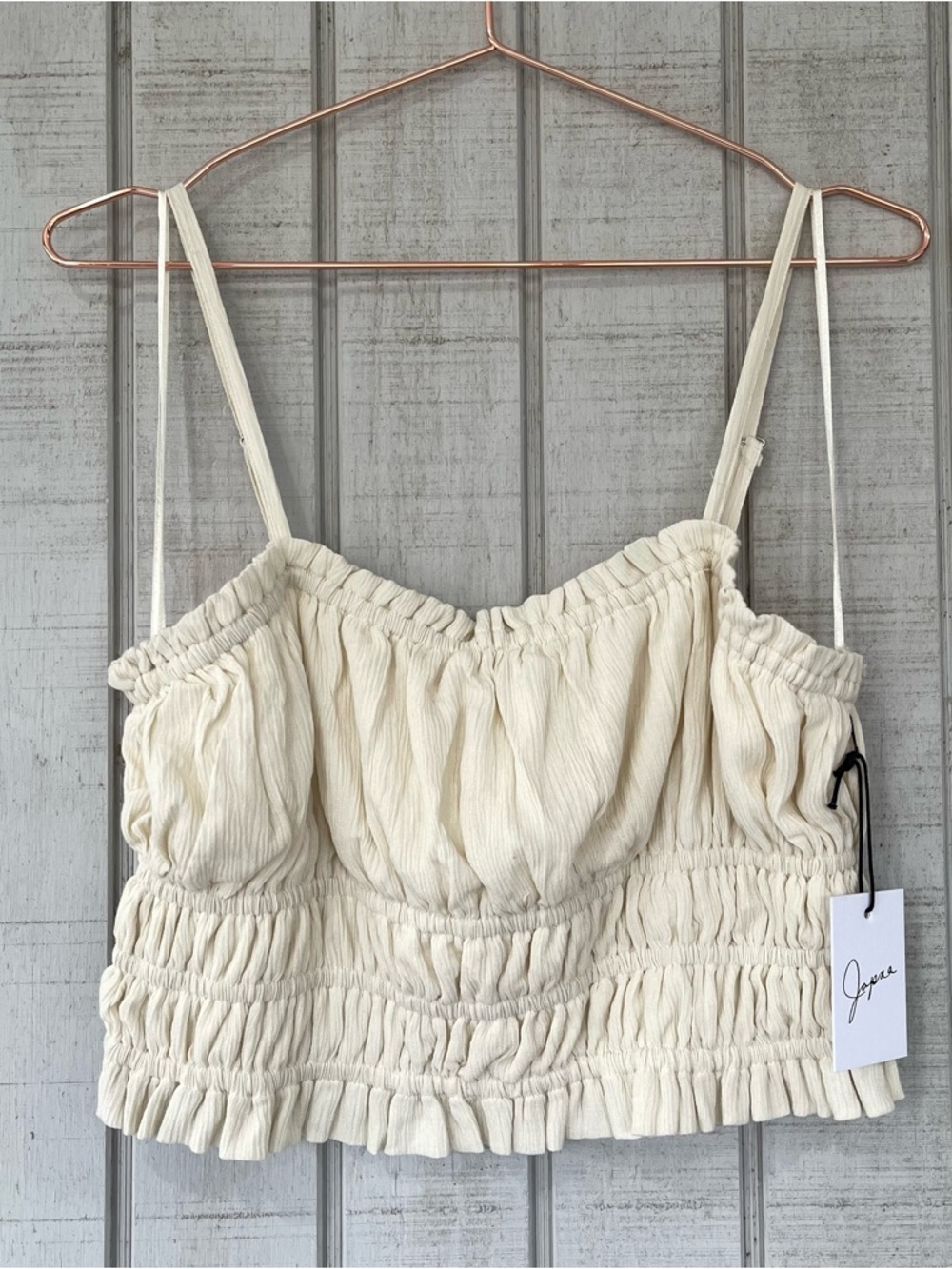 Japna Ruched Crop Top Cream Cottagecore Boho Adjustable Straps M Minimalist